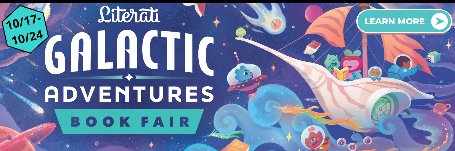 Space themed book fair flyer